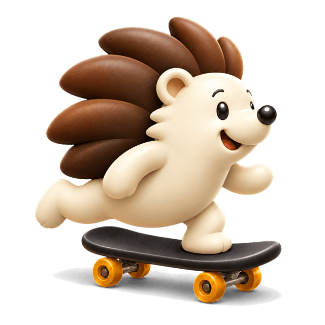 The Daroha hedgehog riding a skateboard